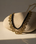 Black Bead & Gold Coin Statement Necklace